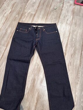 Jil Sander Mens Blue Cotton Pockets Denim Cuffed Leg Straight Jeans Size 34